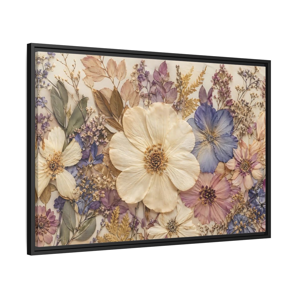 Side Mockup 13. Floral Pressed Flowers Pastel Floral shown as stretched canvas wall art