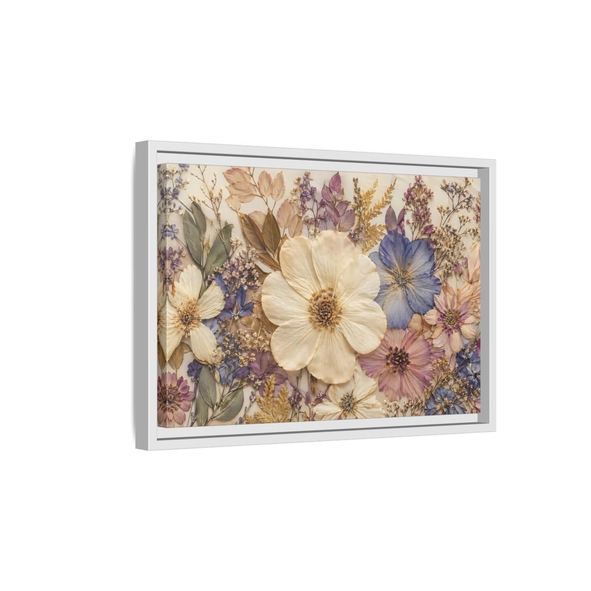 Side Mockup 4. Floral Pressed Flowers Pastel Floral shown as stretched canvas wall art