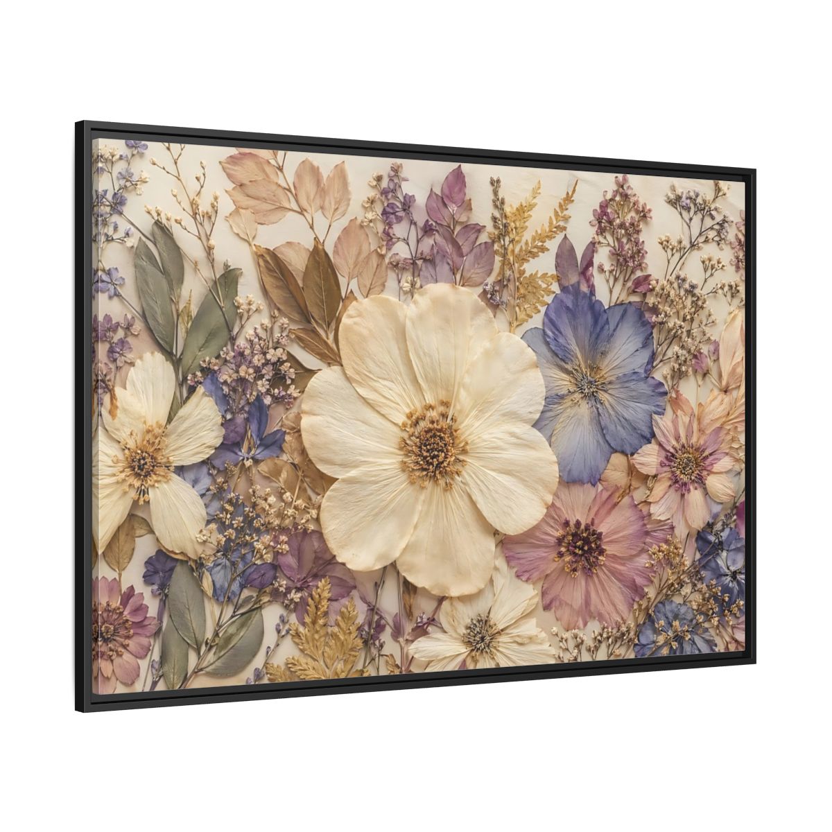 Side Mockup 12. Floral Pressed Flowers Pastel Floral shown as stretched canvas wall art