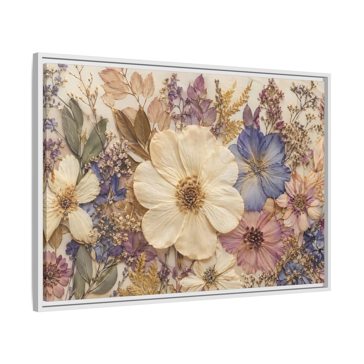 Side Mockup 9. Floral Pressed Flowers Pastel Floral shown as stretched canvas wall art