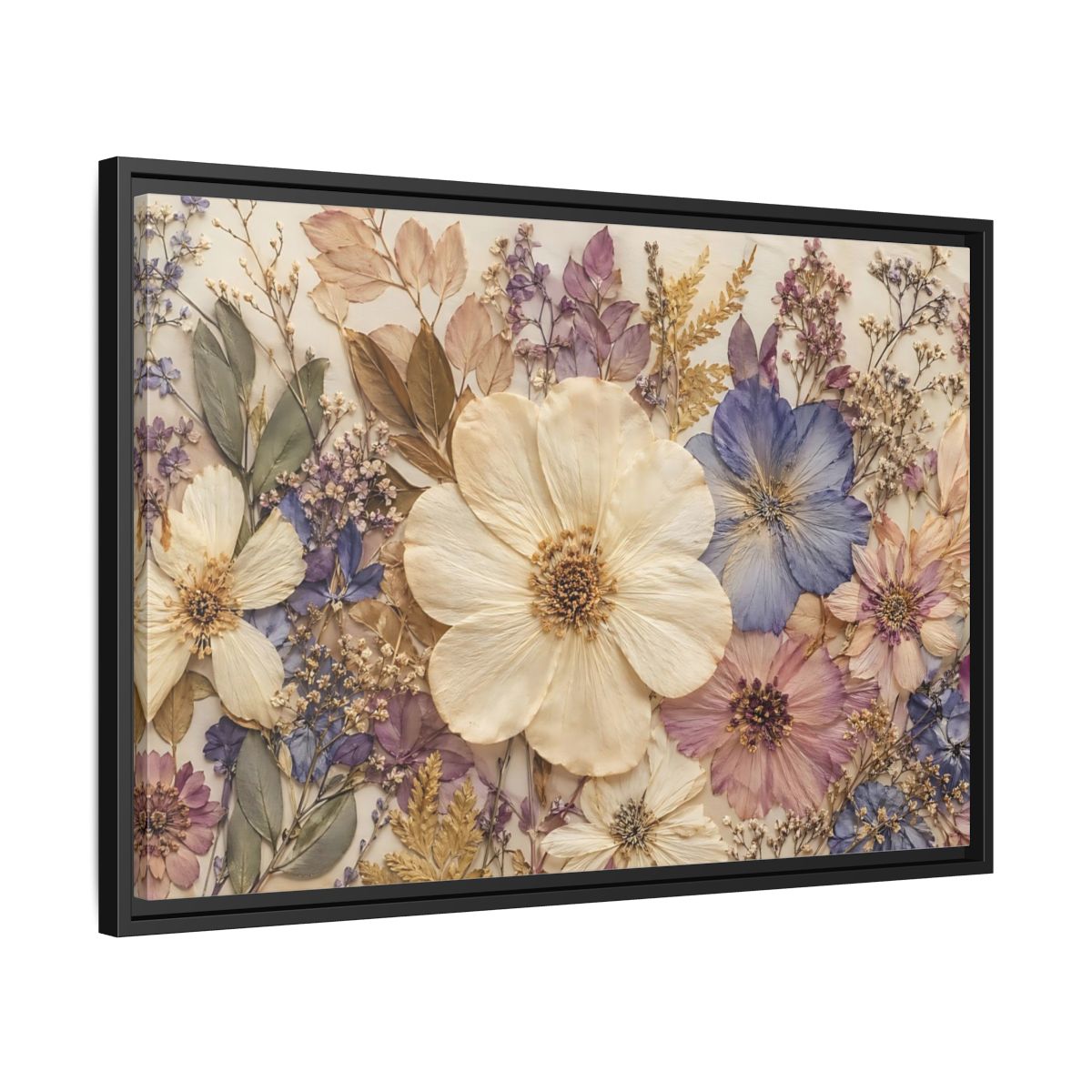 Side Mockup 14. Floral Pressed Flowers Pastel Floral shown as stretched canvas wall art