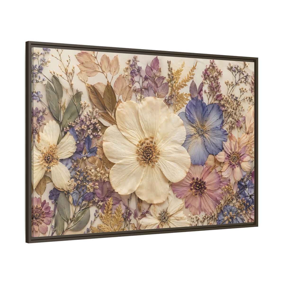 Side Mockup 8. Floral Pressed Flowers Pastel Floral shown as stretched canvas wall art