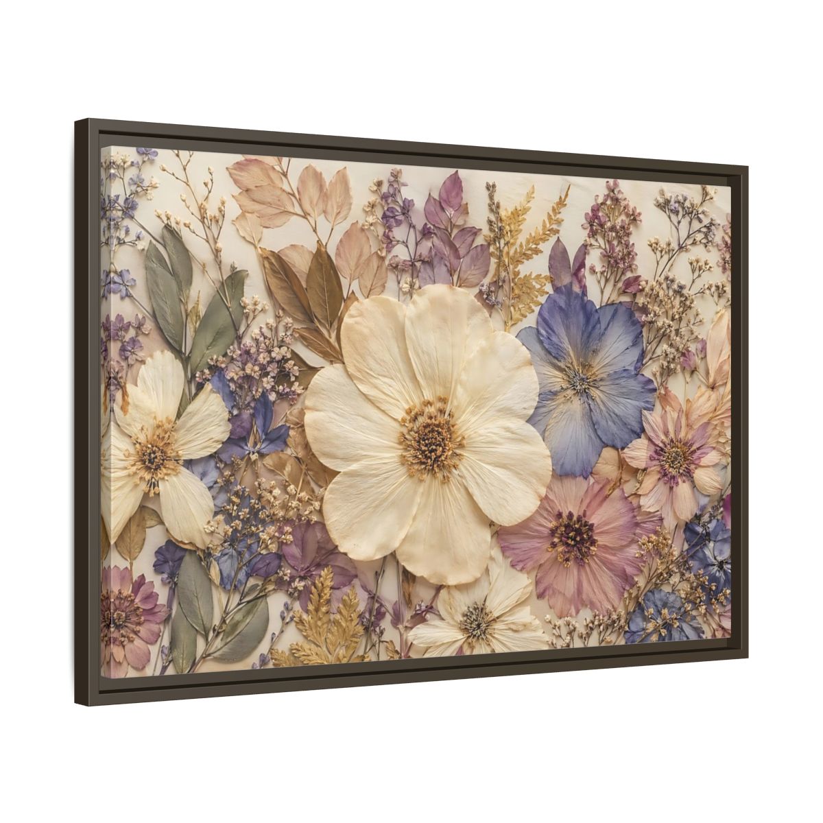 Side Mockup 11. Floral Pressed Flowers Pastel Floral shown as stretched canvas wall art