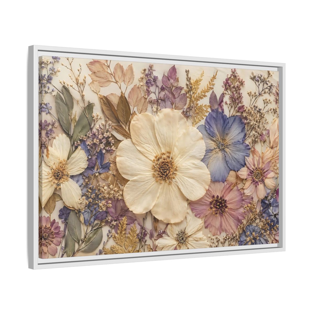 Side Mockup 10. Floral Pressed Flowers Pastel Floral shown as stretched canvas wall art