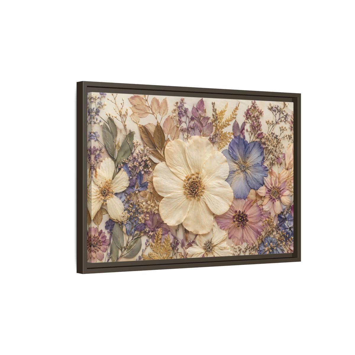 Side Mockup 2. Floral Pressed Flowers Pastel Floral shown as stretched canvas wall art