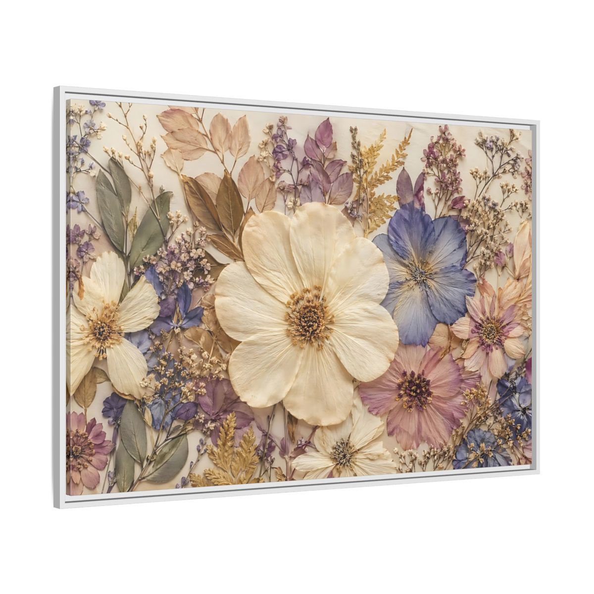 Side Mockup 7. Floral Pressed Flowers Pastel Floral shown as stretched canvas wall art