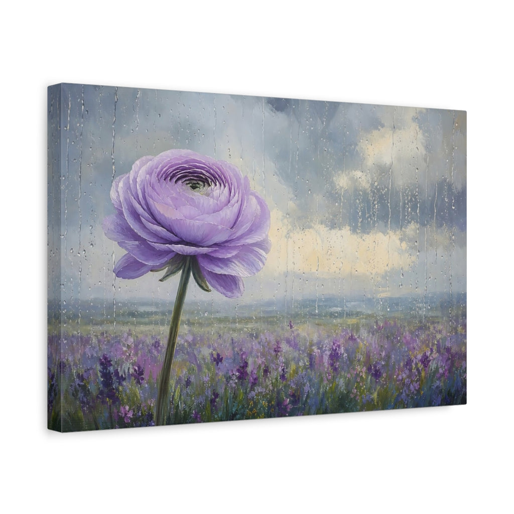 Side Mockup 4. Floral Purple Flower Purple Floral Rainy shown as stretched canvas wall art