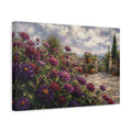 Side Mockup 4. Floral Purple Flowers Purple Garden Landscape shown as stretched canvas wall art