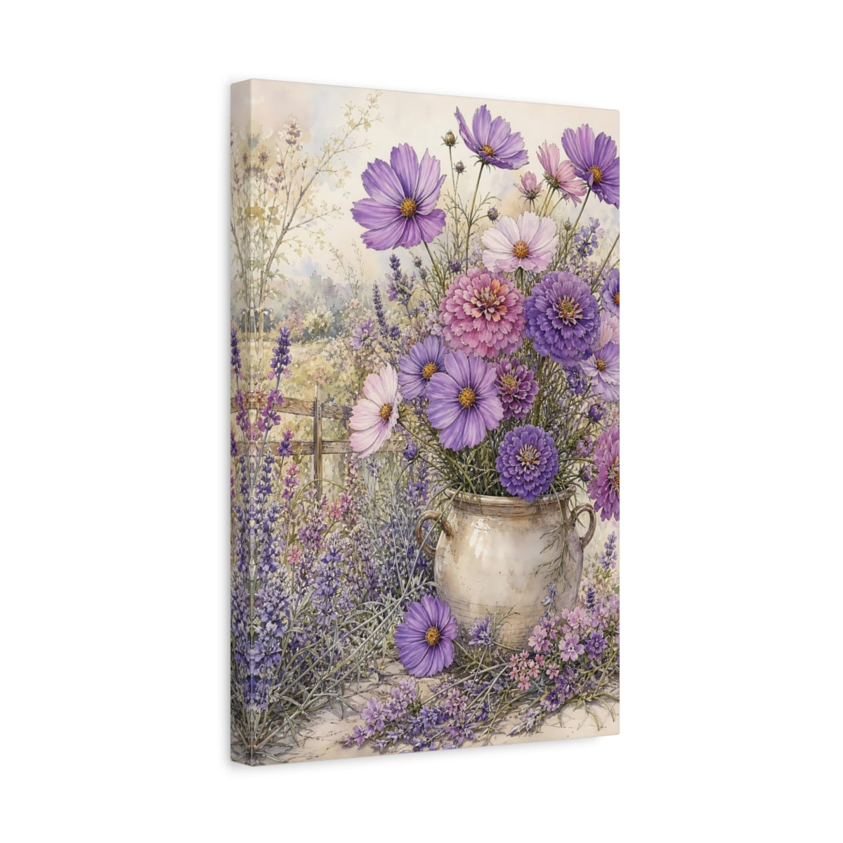 Side Mockup 4. Floral Purple Flowers Purple Lavender shown as stretched canvas wall art