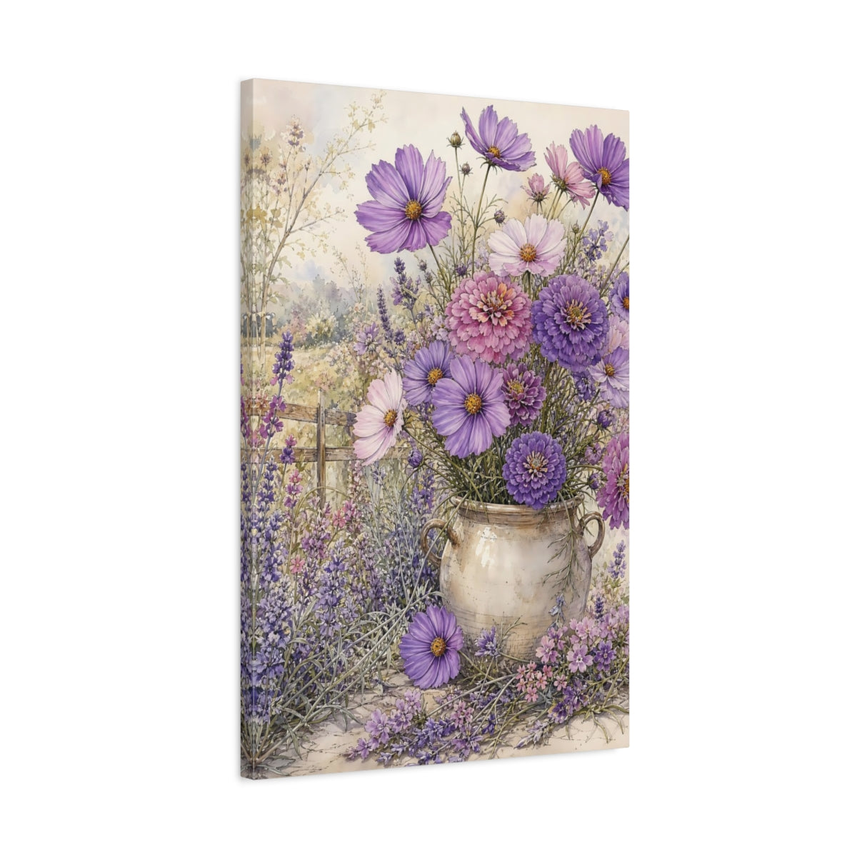 Side Mockup 2. Floral Purple Flowers Purple Lavender shown as stretched canvas wall art
