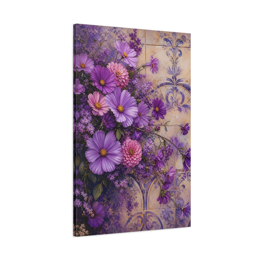 Main Mockup. Floral Purple Flowers Purple Floral shown as stretched canvas wall art
