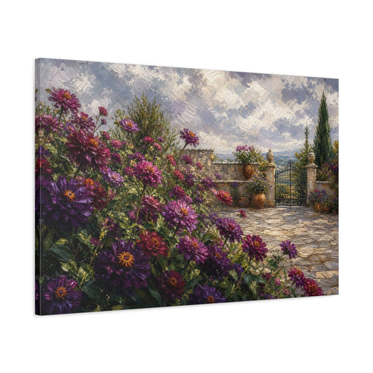 Main Mockup. Floral Purple Flowers Purple Garden Landscape shown as stretched canvas wall art