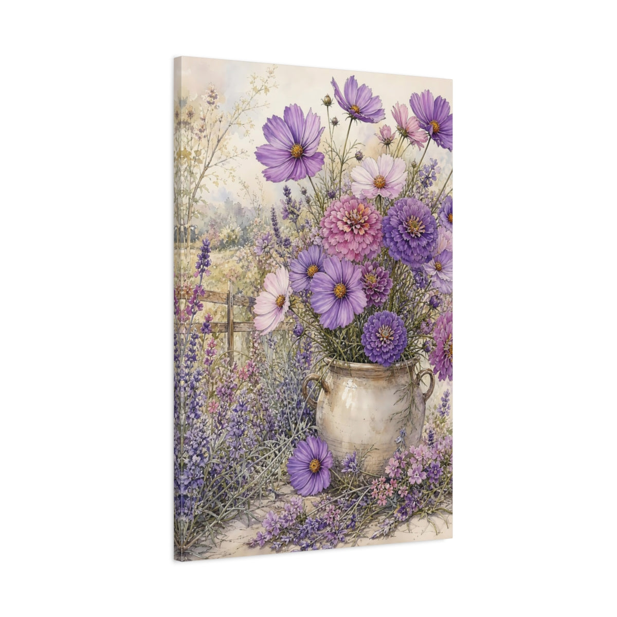 Main Mockup. Floral Purple Flowers Purple Lavender shown as stretched canvas wall art