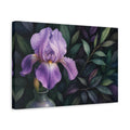 Side Mockup 4. Floral Purple Iris Purple Floral shown as stretched canvas wall art