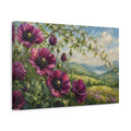 Side Mockup 4. Floral Purple Poppies Purple Poppies shown as stretched canvas wall art
