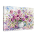 Side Mockup 4. Floral Ranunculus Bouquet Pink Purple Floral shown as stretched canvas wall art