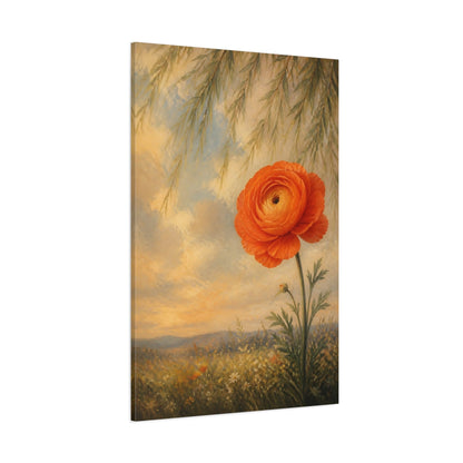 Side Mockup 1. Floral Ranunculus Flower Orange Floral shown as stretched canvas wall art