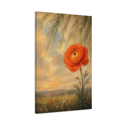 Side Mockup 2. Floral Ranunculus Flower Orange Floral shown as stretched canvas wall art