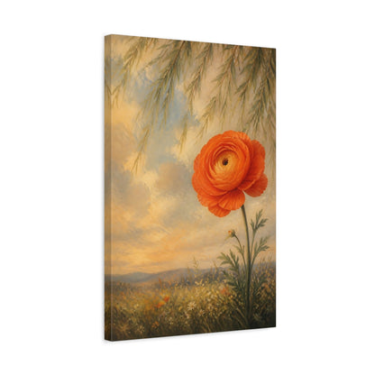 Side Mockup 3. Floral Ranunculus Flower Orange Floral shown as stretched canvas wall art