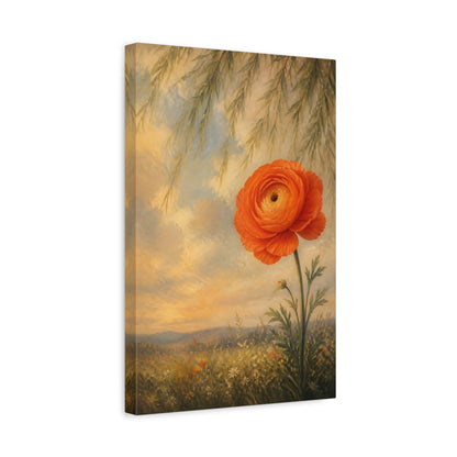 Side Mockup 4. Floral Ranunculus Flower Orange Floral shown as stretched canvas wall art