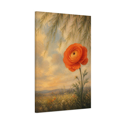 Main Mockup. Floral Ranunculus Flower Orange Floral shown as stretched canvas wall art