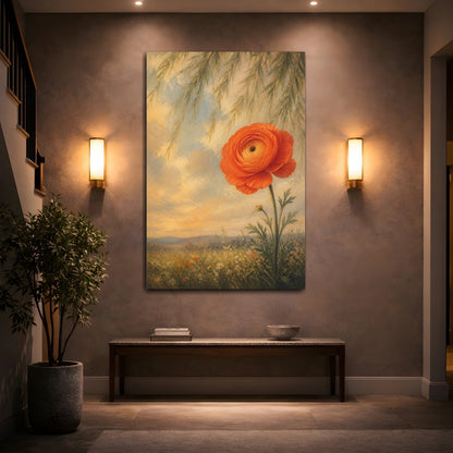 Mockup 2. Floral Ranunculus Flower Orange Floral shown as stretched canvas wall art
