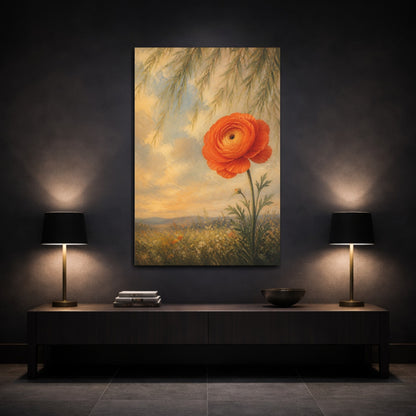 Mockup 3. Floral Ranunculus Flower Orange Floral shown as stretched canvas wall art