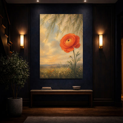 Mockup 4. Floral Ranunculus Flower Orange Floral shown as stretched canvas wall art