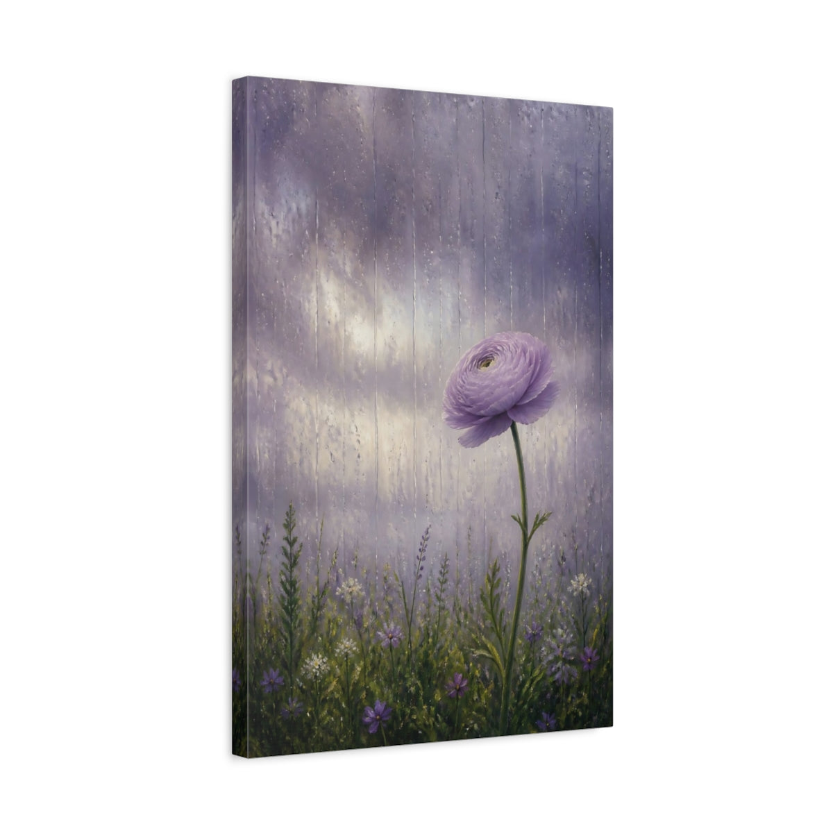 Side Mockup 3. Floral Ranunculus Flower Purple Ranunculus shown as stretched canvas wall art