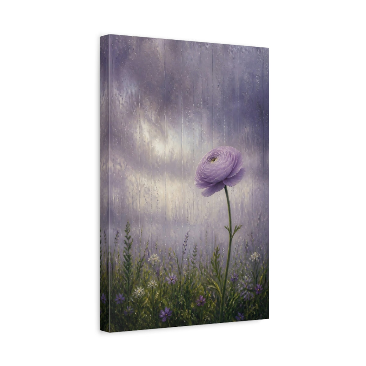 Side Mockup 4. Floral Ranunculus Flower Purple Ranunculus shown as stretched canvas wall art