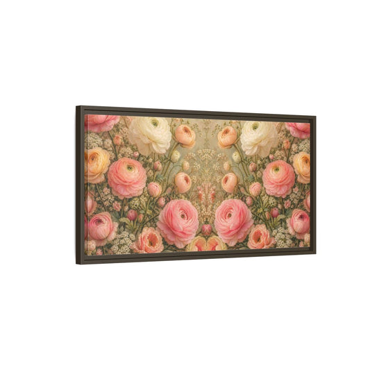 Main Mockup. Floral Ranunculus Flowers Pink Floral shown as stretched canvas wall art