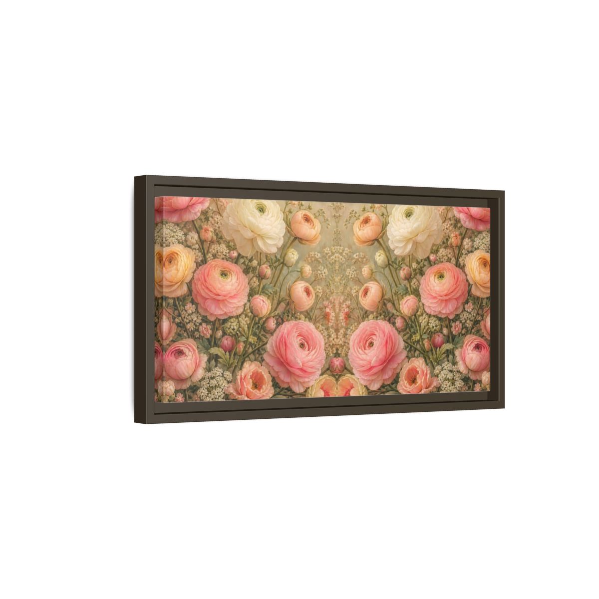 Side Mockup 7. Floral Ranunculus Flowers Pink Floral shown as stretched canvas wall art