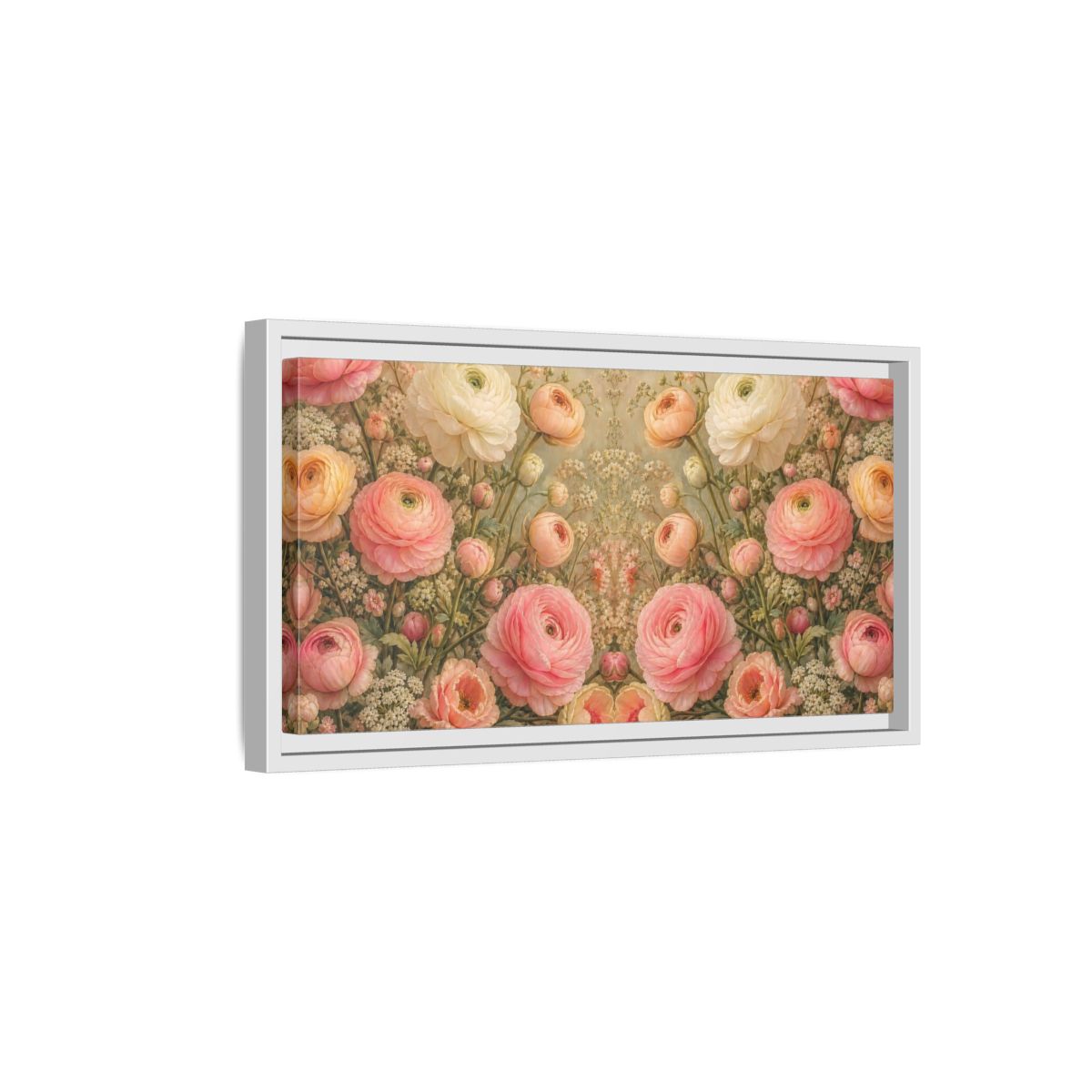 Side Mockup 6. Floral Ranunculus Flowers Pink Floral shown as stretched canvas wall art