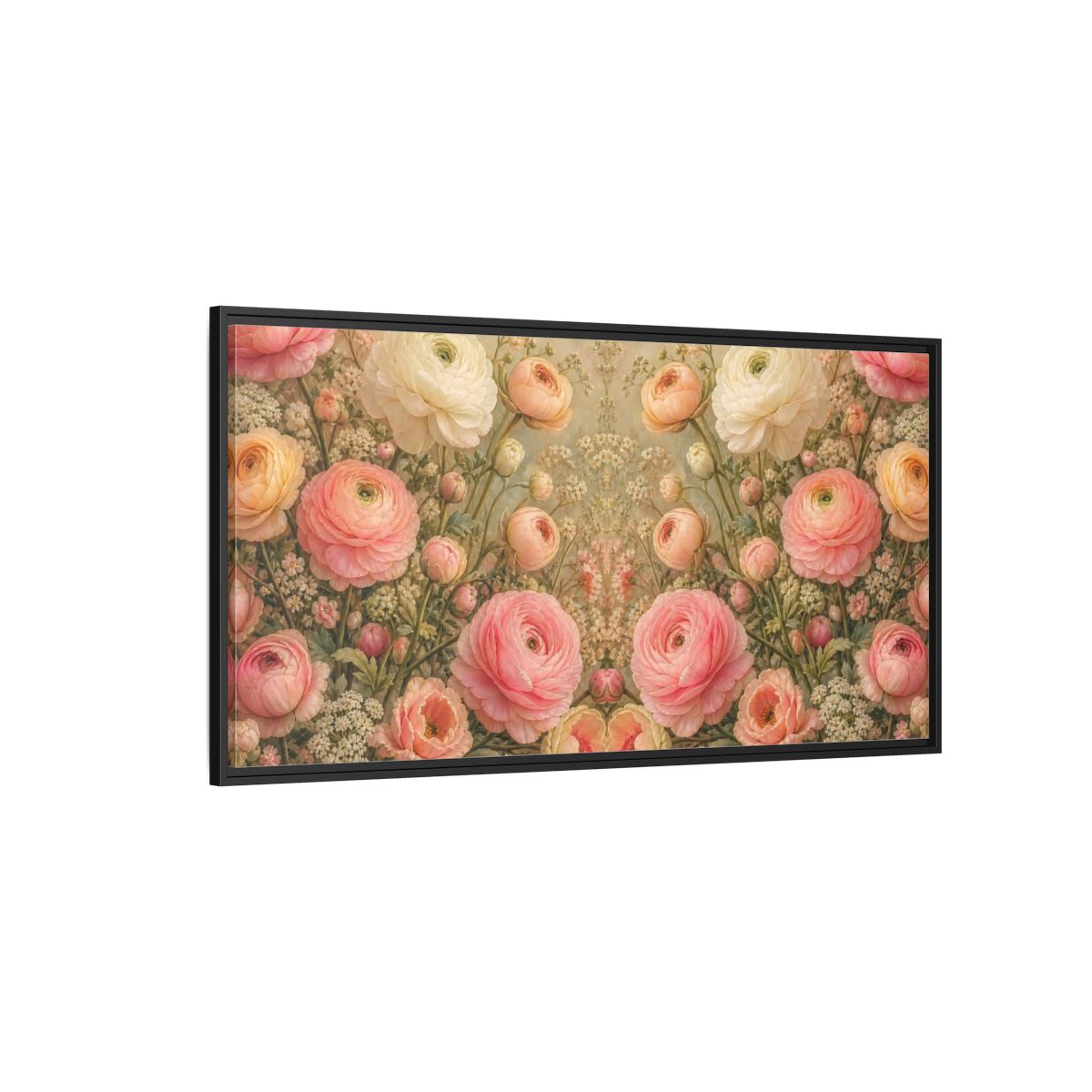 Side Mockup 5. Floral Ranunculus Flowers Pink Floral shown as stretched canvas wall art