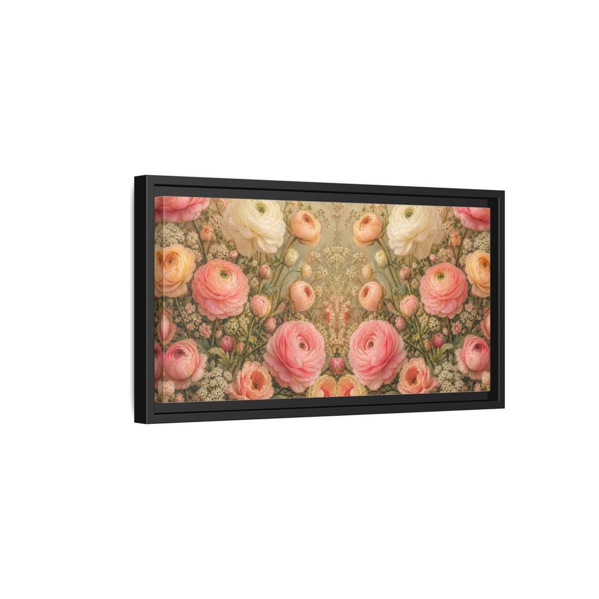 Side Mockup 8. Floral Ranunculus Flowers Pink Floral shown as stretched canvas wall art