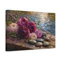 Side Mockup 4. Floral Ranunculus Flowers Purple Pink Floral shown as stretched canvas wall art