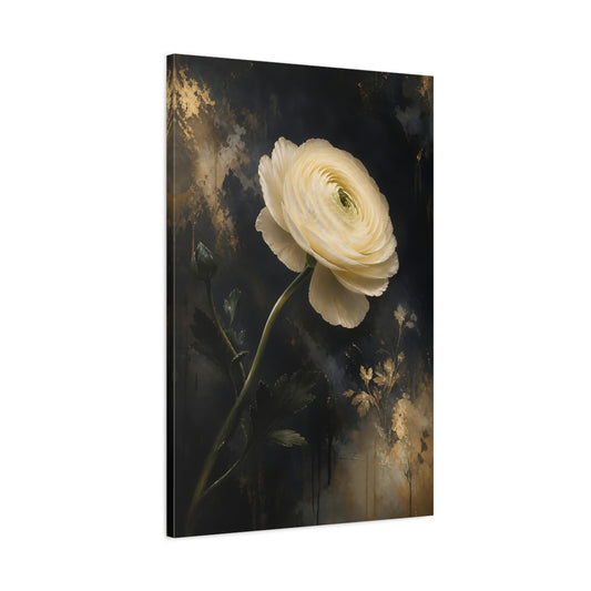 Main Mockup. Floral Ranunculus White Gold Floral shown as stretched canvas wall art