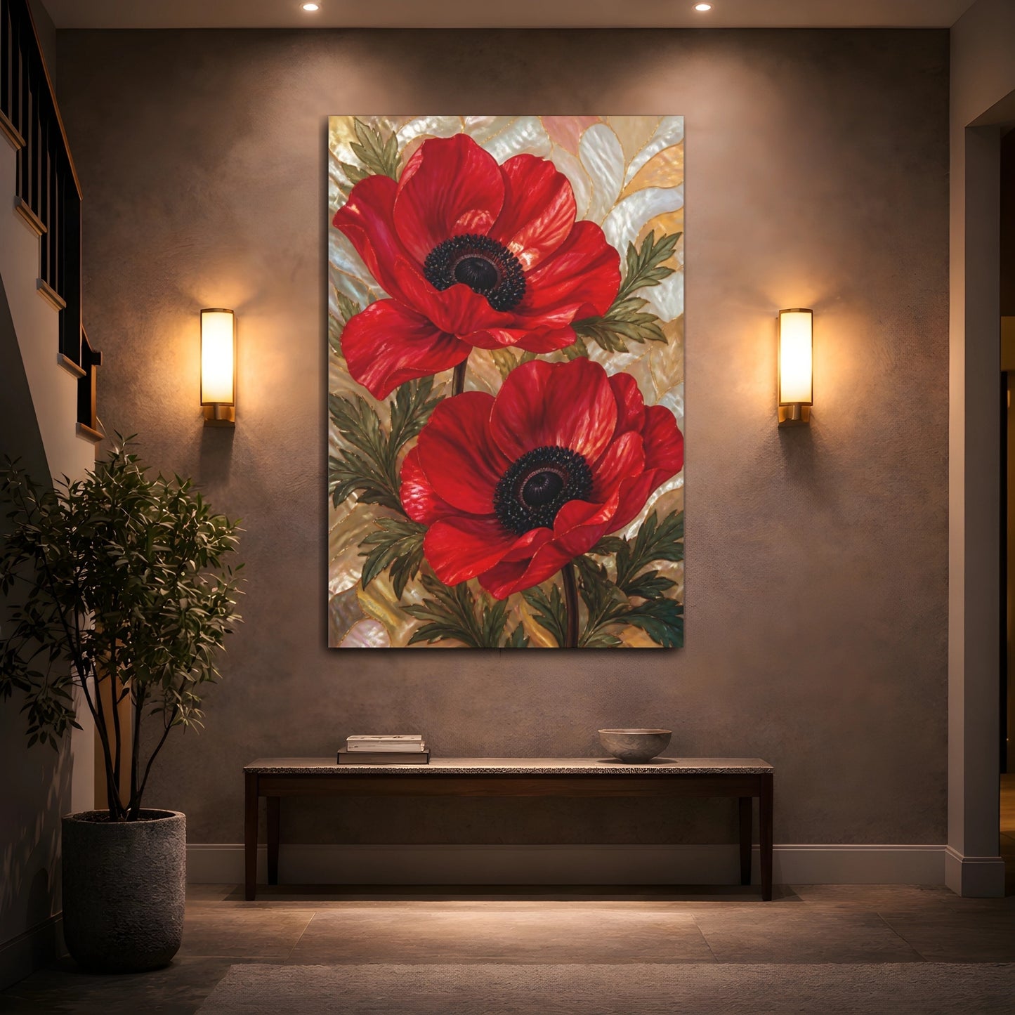 Mockup 2. Floral Red Anemone Bloom shown as canvas print