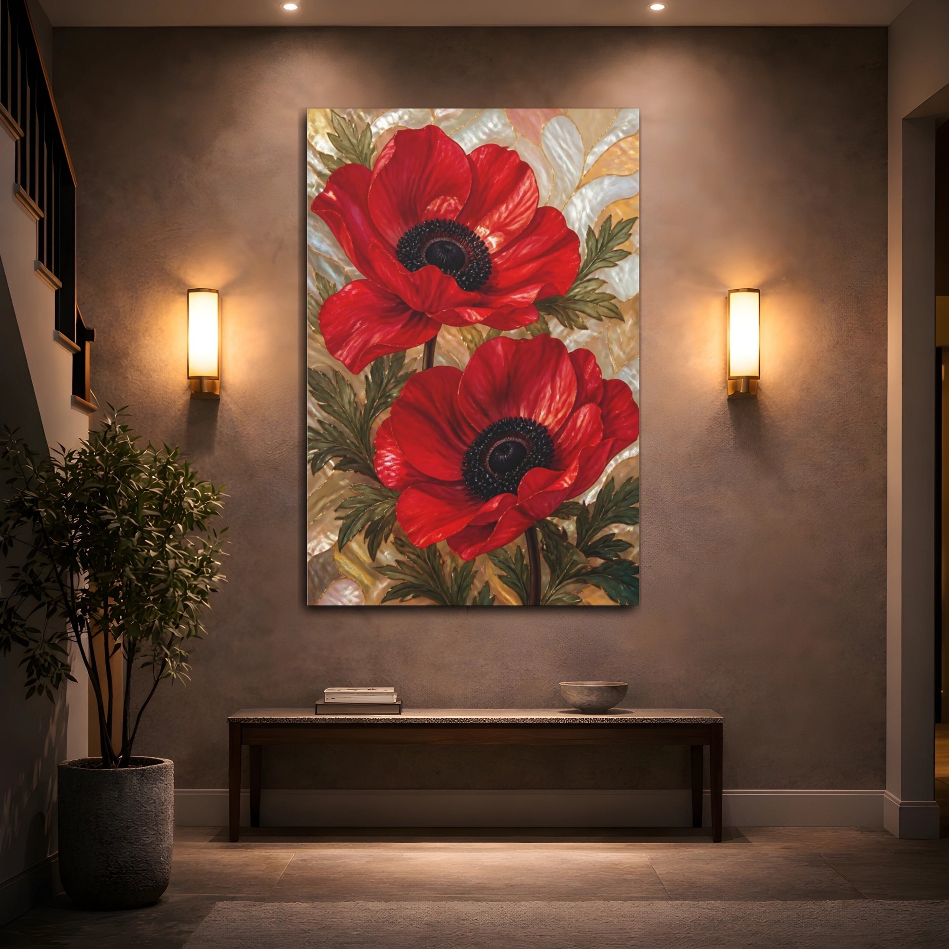 Mockup 2. Floral Red Anemone Bloom shown as canvas print