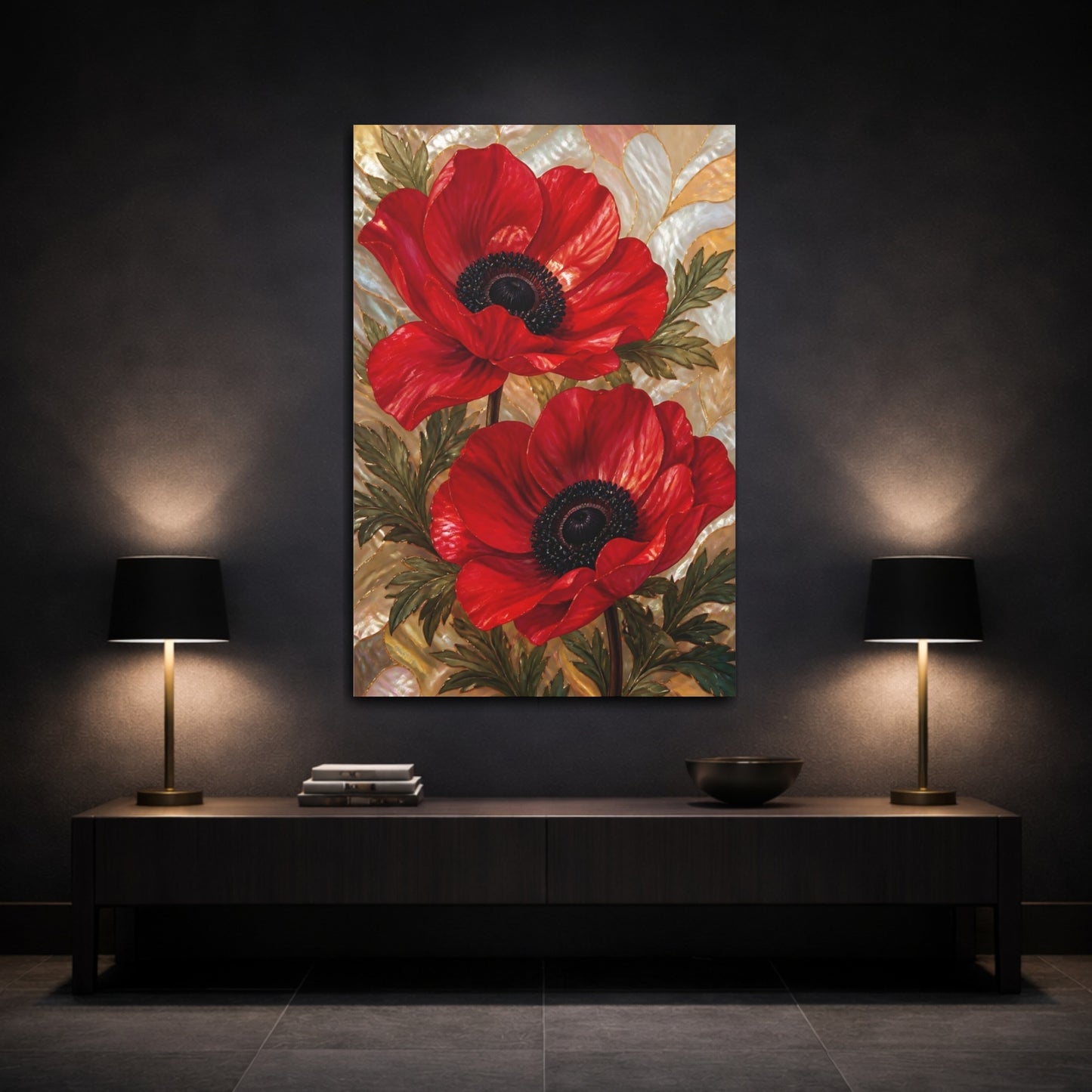 Mockup 3. Floral Red Anemone Bloom shown as canvas print