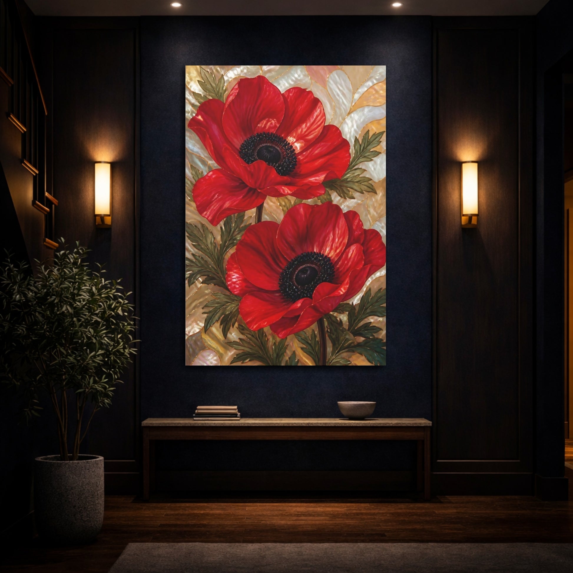 Mockup 4. Floral Red Anemone Bloom shown as canvas print