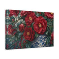 Side Mockup 4. Floral Red Camellias Red Floral shown as stretched canvas wall art