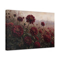 Side Mockup 4. Floral Red Dahlias Burgundy Flowers shown as stretched canvas wall art