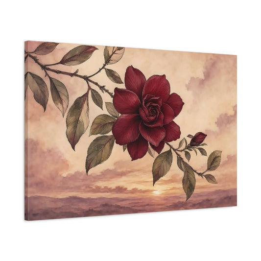 Main Mockup. Floral Red Flower Red Flower Sunset shown as stretched canvas wall art