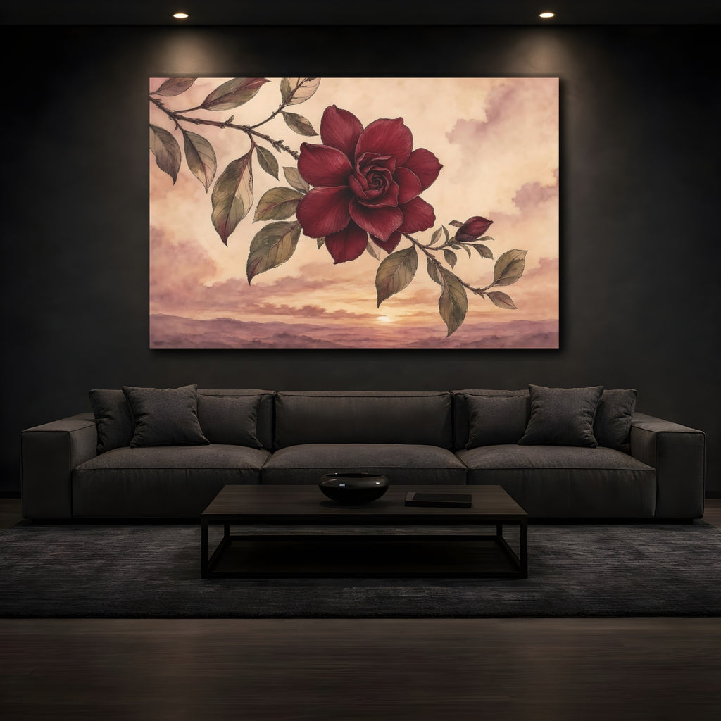 Mockup 3. Floral Red Flower Red Flower Sunset shown as stretched canvas wall art