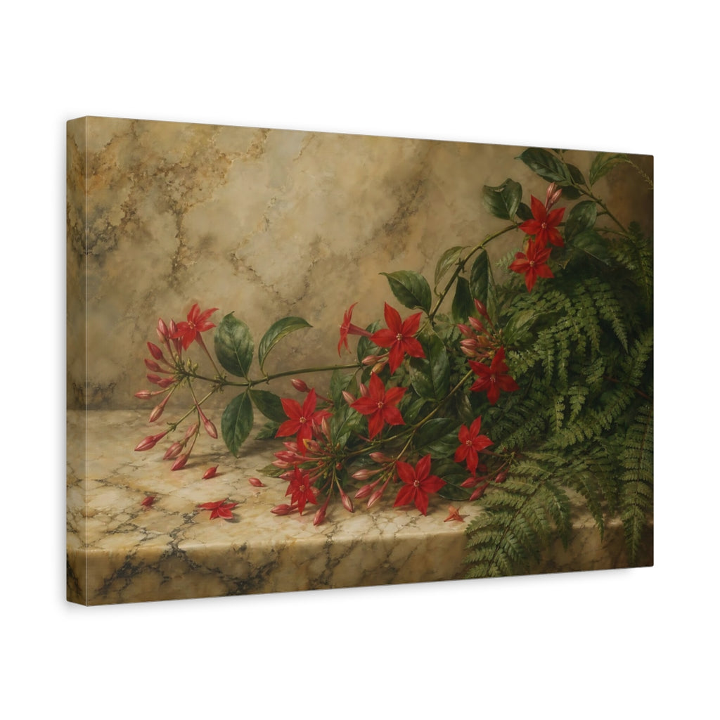 Side Mockup 4. Floral Red Flowers Red Flowers Botanical shown as stretched canvas wall art