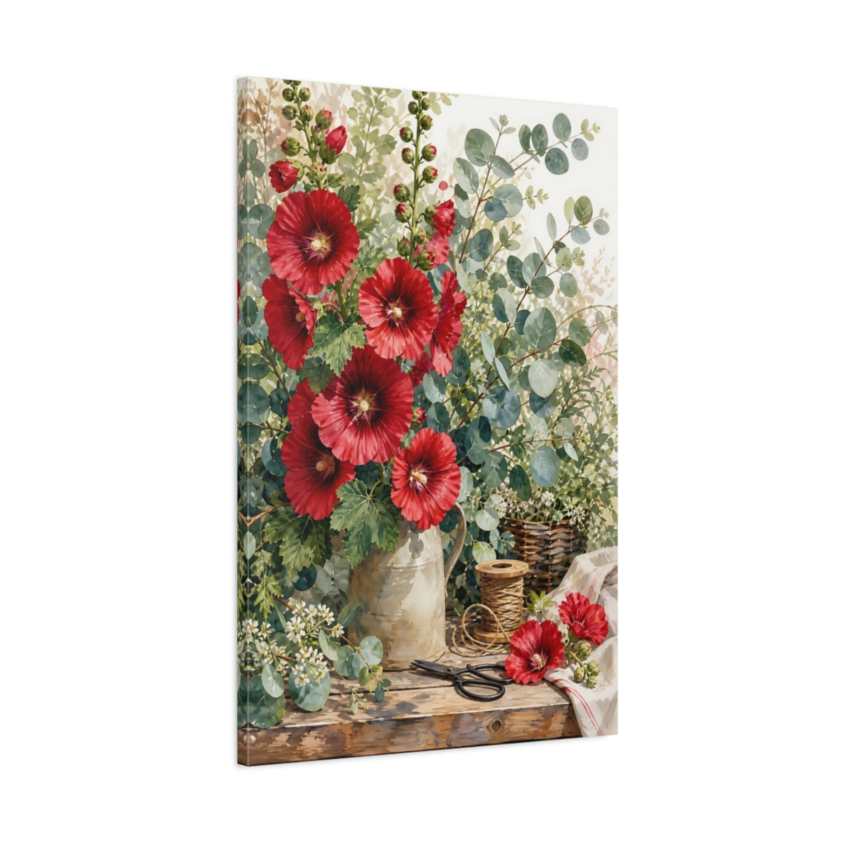 Main Mockup. Floral Red Flowers Red Floral shown as stretched canvas wall art