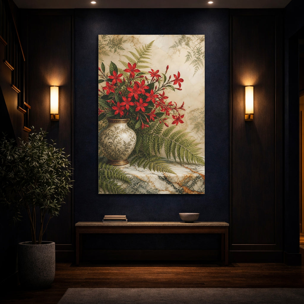 Mockup 4. Floral Red Flowers Red Floral shown as stretched canvas wall art