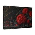Side Mockup 4. Floral Red Hydrangeas Red And Black shown as stretched canvas wall art