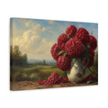 Side Mockup 4. Floral Red Hydrangeas Red Floral Landscape shown as stretched canvas wall art